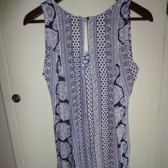 Fashion Fuse A-Line Sundress S Sleeveless Button Closure Floral Navy/White Pocke - Picture 2 of 13